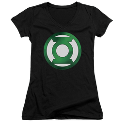 Green Lantern Green Chrome Logo - Juniors V-Neck T-Shirt Juniors V-Neck T-Shirt Green Lantern   