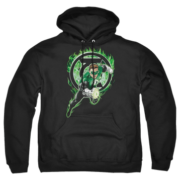 Black pullover hoodie with Green Lantern Space Cop graphic