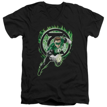 Black men's v-neck t-shirt with Green Lantern Space Cop graphic