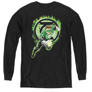 Black youth long sleeve t-shirt with Green Lantern Space Cop graphic
