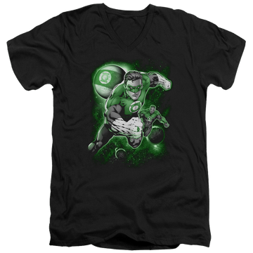 Black men's v-neck t-shirt with Green Lantern Lantern Planet graphic