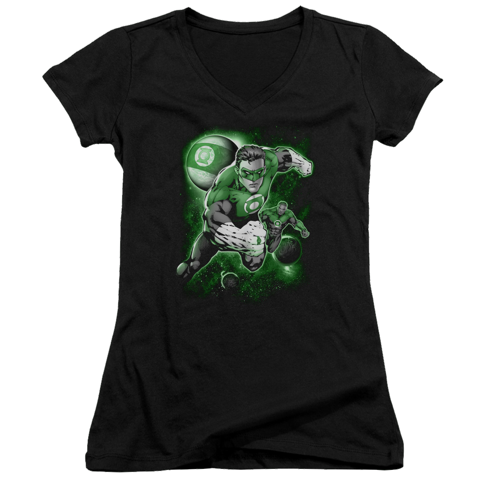 Green Lantern Lantern Planet - Juniors V-Neck T-Shirt Juniors V-Neck T-Shirt Green Lantern   