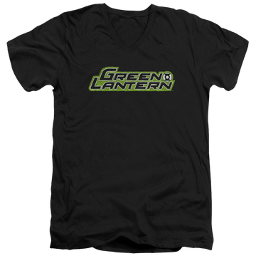 Black men's v-neck t-shirt with Green Lantern Scribble Title graphic