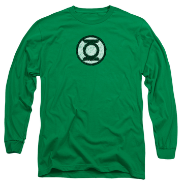 Kelly green men's long sleeve t-shirt with Green Lantern Scribble Lantern Logo graphic