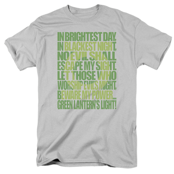 Silver men's regular fit t-shirt with Green Lantern Oath graphic