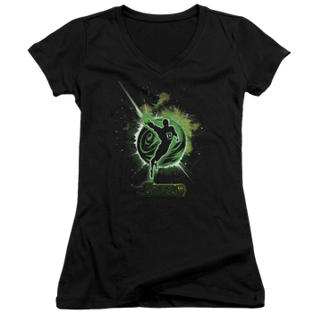 Black juniors v-neck t-shirt with Green Lantern Shadow Lantern graphic