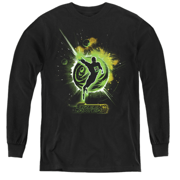 Black youth long sleeve t-shirt with Green Lantern Shadow Lantern graphic