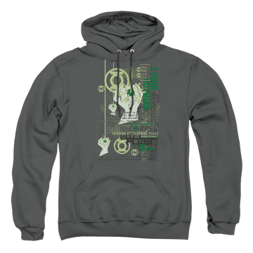 Charcoal pullover hoodie with Green Lantern Core Strength graphic