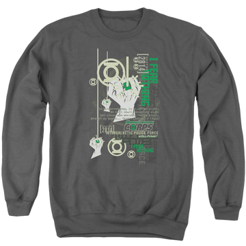 Charcoal men's crewneck sweatshirt with Green Lantern Core Strength graphic