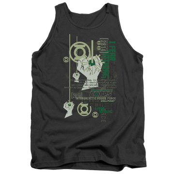 Charcoal men's tank with Green Lantern Core Strength graphic