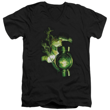 Black men's v-neck t-shirt with Green Lantern Lantern Light graphic