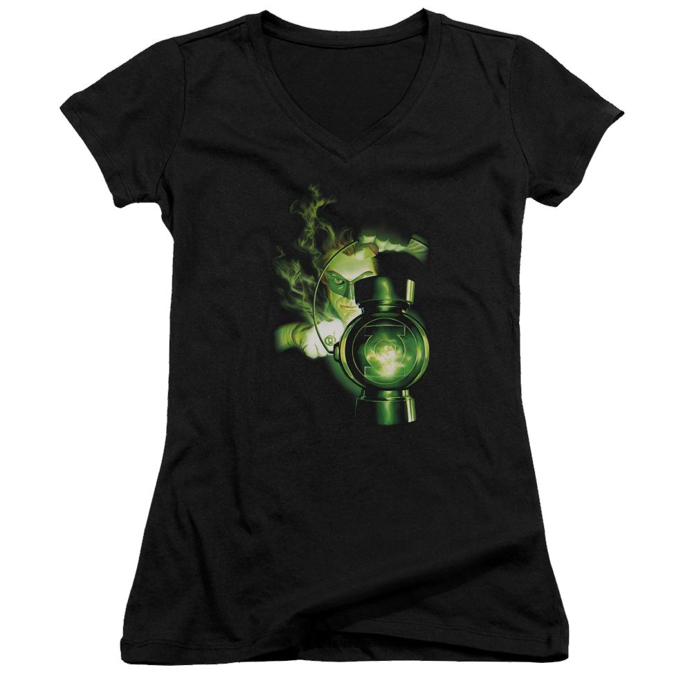 Green Lantern Lantern Light - Juniors V-Neck T-Shirt Juniors V-Neck T-Shirt Green Lantern   