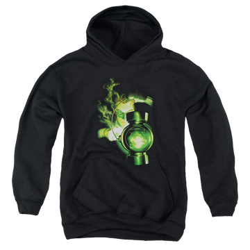 Black youth hoodie for ages 8 to 12 with Green Lantern Lantern Light graphic