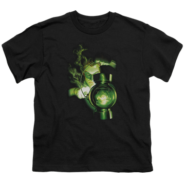 Black youth t-shirt for ages 8 to 12 with Green Lantern Lantern Light graphic