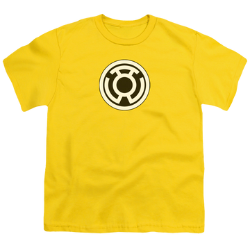 Yellow youth t-shirt for ages 8 to 12 with Green Lantern Sinestro Corps Logo graphic