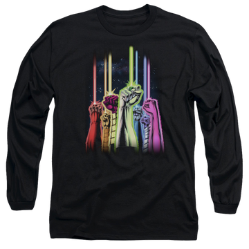 Black men's long sleeve t-shirt with Green Lantern Rainbow Corps graphic