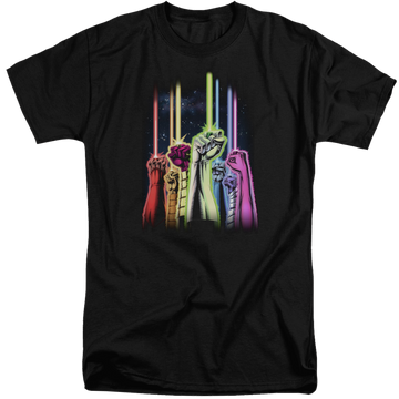 Black men's tall fit t-shirt with Green Lantern Rainbow Corps graphic