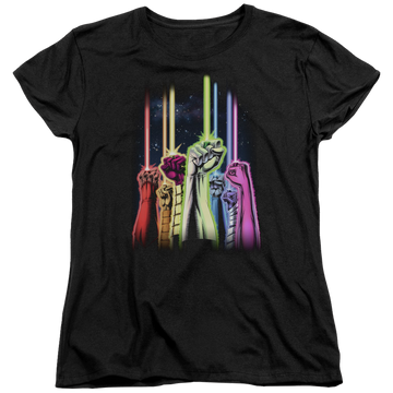 Black women's t-shirt with Green Lantern Rainbow Corps graphic