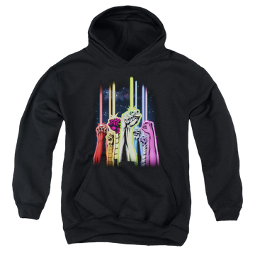 Black youth hoodie for ages 8 to 12 with Green Lantern Rainbow Corps graphic