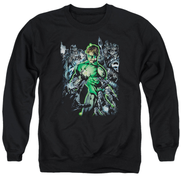 Black men's crewneck sweatshirt with Green Lantern Surrounded By Death graphic