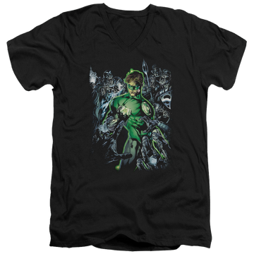 Black men's v-neck t-shirt with Green Lantern Surrounded By Death graphic