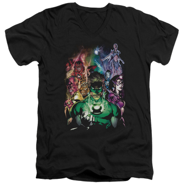 Black men's v-neck t-shirt with Green Lantern The New Guardians graphic