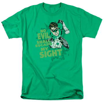 Kelly green men's regular fit t-shirt with Green Lantern No Evil graphic