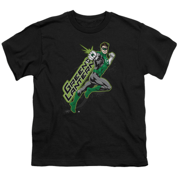 Black youth t-shirt for ages 8 to 12 with Green Lantern Among The Stars graphic