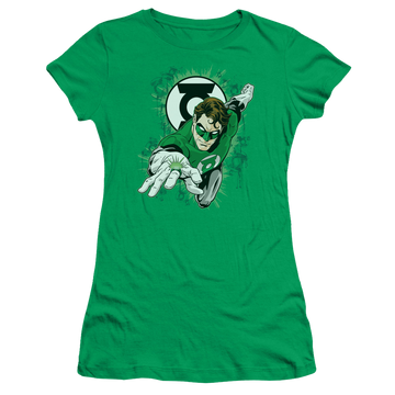 Kelly green juniors t-shirt with Green Lantern Ring First graphic