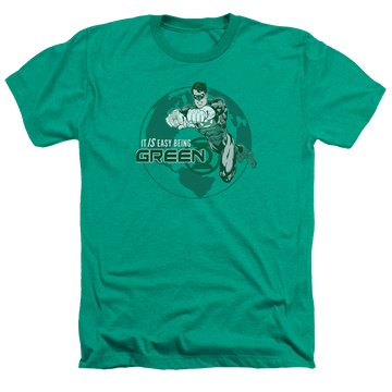 Kelly green men's heather t-shirt with Green Lantern Easy Being Green graphic