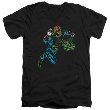 Black men's v-neck t-shirt with Green Lantern Neon Lantern graphic