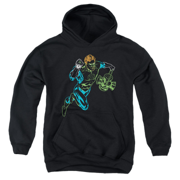 Black youth hoodie for ages 8 to 12 with Green Lantern Neon Lantern graphic