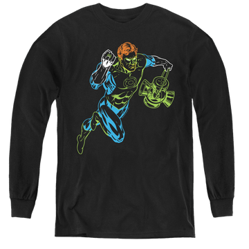 Black youth long sleeve t-shirt with Green Lantern Neon Lantern graphic