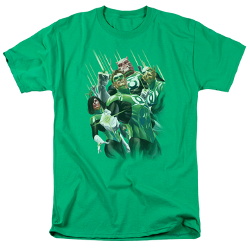 Kelly green men's regular fit t-shirt with Green Lantern Power Of The Rings graphic