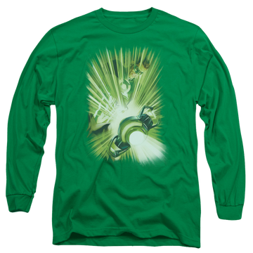 Kelly green men's long sleeve t-shirt with Green Lantern Lanterns Light graphic