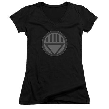Black juniors v-neck t-shirt with Green Lantern Black Symbol graphic