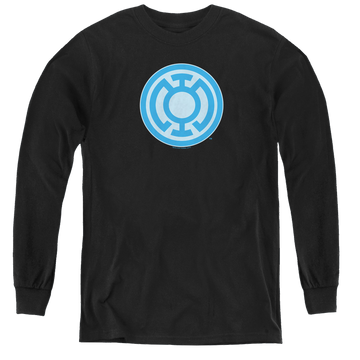 Black youth long sleeve t-shirt with Green Lantern Blue Symbol graphic
