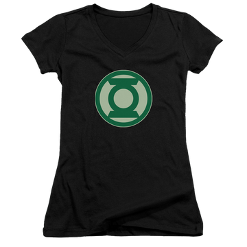 Black juniors v-neck t-shirt with Green Lantern Green Symbol graphic