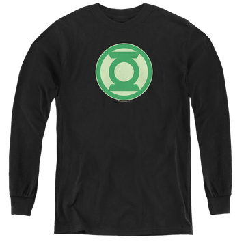 Black youth long sleeve t-shirt with Green Lantern Green Symbol graphic