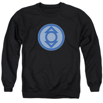 Black men's crewneck sweatshirt with Green Lantern Indigo Symbol graphic