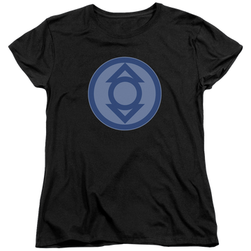 Black women's t-shirt with Green Lantern Indigo Symbol graphic