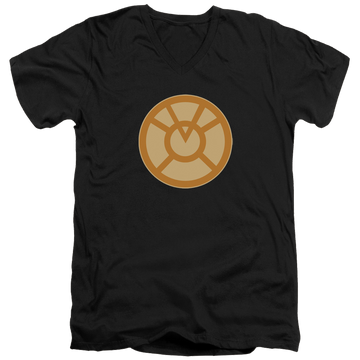 Black men's v-neck t-shirt with Green Lantern Orange Symbol graphic