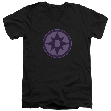 Black men's v-neck t-shirt with Green Lantern Sapphire Symbol graphic