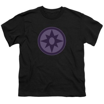 Black youth t-shirt for ages 8 to 12 with Green Lantern Sapphire Symbol graphic