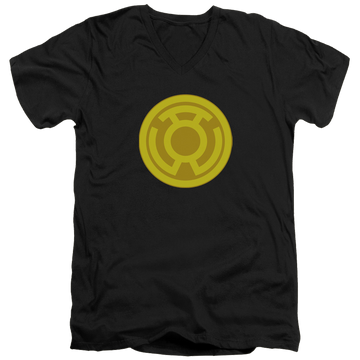 Black men's v-neck t-shirt with Green Lantern Yellow Symbol graphic