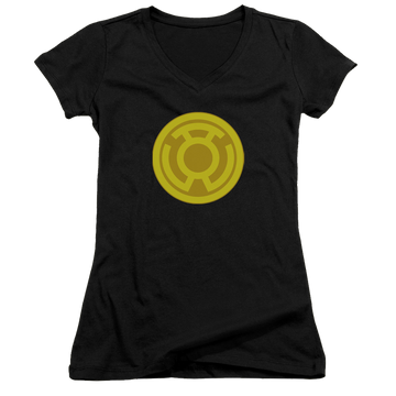 Black juniors v-neck t-shirt with Green Lantern Yellow Symbol graphic