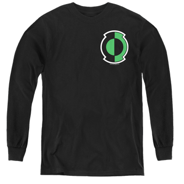 Black youth long sleeve t-shirt with Green Lantern Kyle Logo graphic
