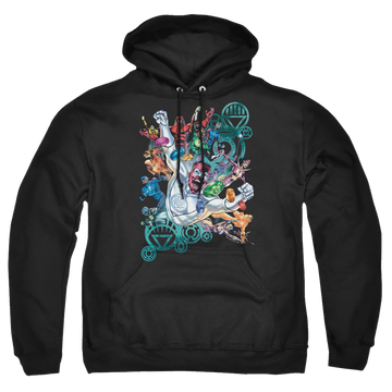 Black pullover hoodie with Green Lantern Lanterns Unite graphic
