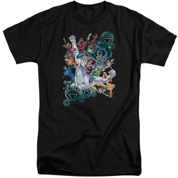 Black men's tall fit t-shirt with Green Lantern Lanterns Unite graphic