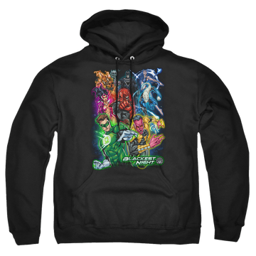 Black pullover hoodie with Green Lantern Blackest Group graphic